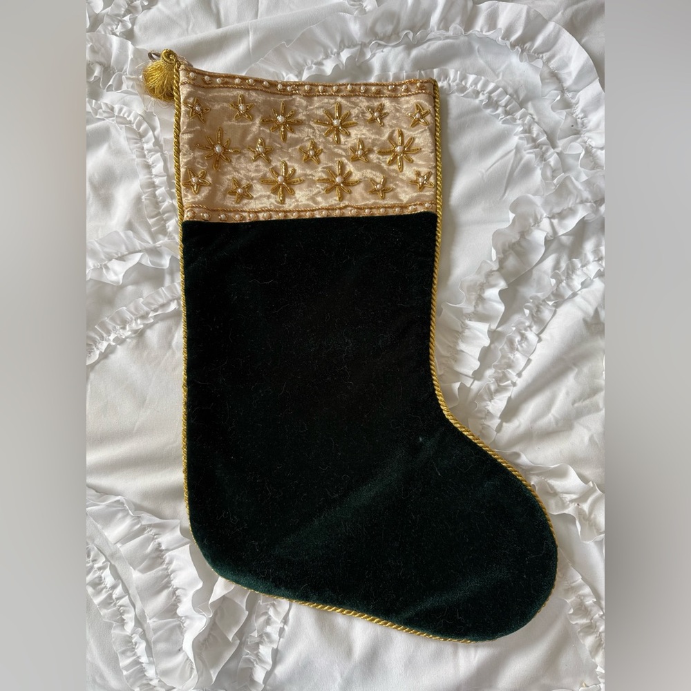 Elegant Gold and Green Christmas Stocking